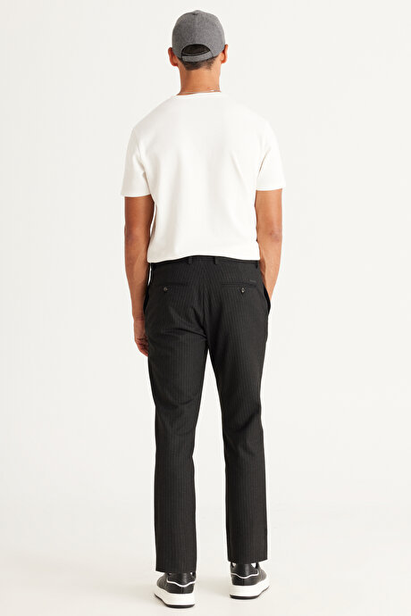Slim Fit Dar Kesim Beli Bağlamalı Desenli Esnek Antrasit Pantolon resmi
