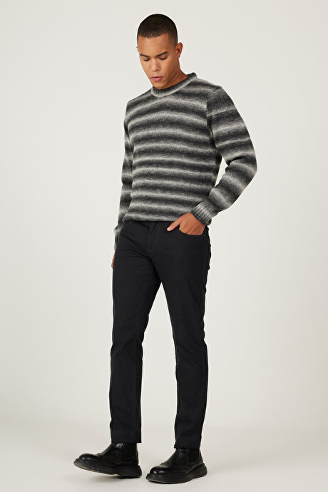 Slim Fit Dar Kesim 5 Cepli Desenli Esnek Antrasit Pantolon resmi