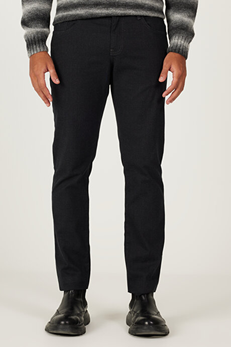 Slim Fit Dar Kesim 5 Cepli Desenli Esnek Antrasit Pantolon resmi