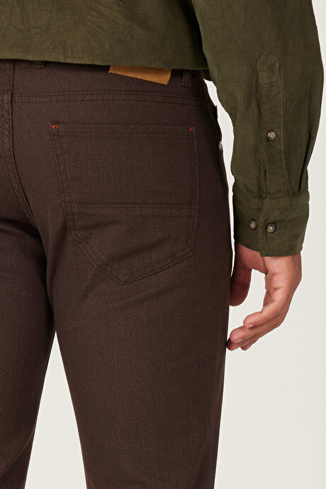 Slim Fit Dar Kesim 5 Cepli Desenli Esnek Kahverengi Pantolon resmi
