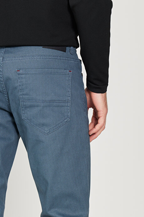 Slim Fit Dar Kesim 5 Cepli Desenli Pamuklu İndigo Pantolon resmi