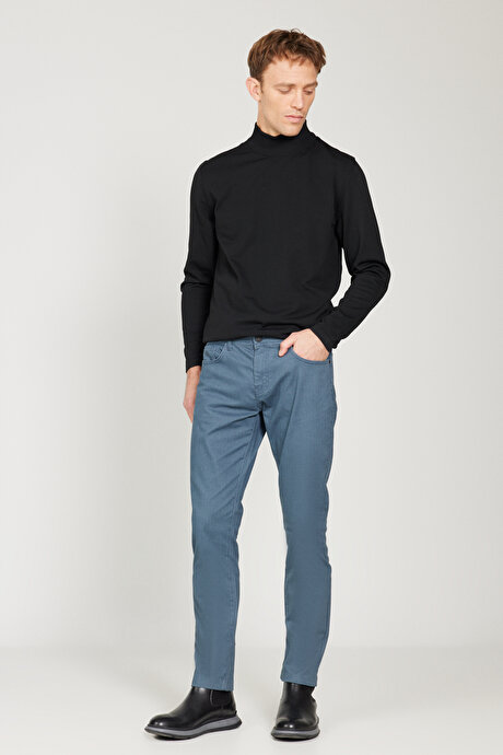 Slim Fit Dar Kesim 5 Cepli Desenli Pamuklu İndigo Pantolon resmi