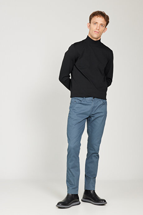 Slim Fit Dar Kesim 5 Cepli Desenli Pamuklu İndigo Pantolon resmi