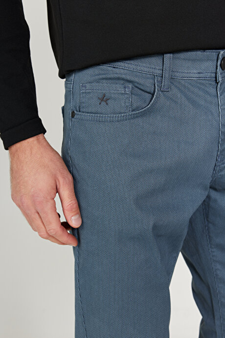 Slim Fit Dar Kesim 5 Cepli Desenli Pamuklu İndigo Pantolon resmi