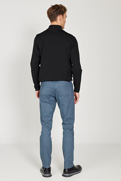 Slim Fit Dar Kesim 5 Cepli Desenli Pamuklu İndigo Pantolon resmi