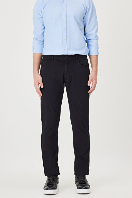 Comfort Fit Rahat Kesim 5 Cep Armürlü Pamuklu Siyah Pantolon resmi