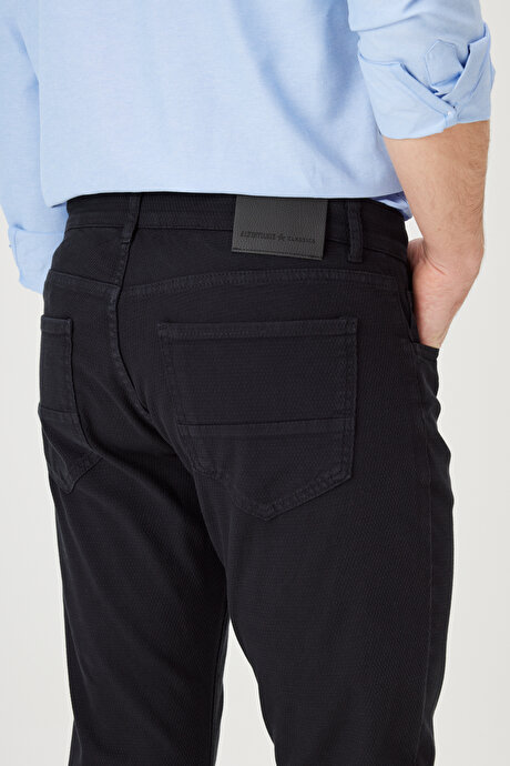 Comfort Fit Rahat Kesim 5 Cep Armürlü Pamuklu Siyah Pantolon resmi