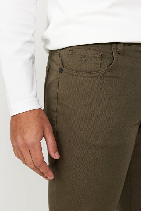 Comfort Fit Rahat Kesim 5 Cep Armürlü Pamuklu Haki Pantolon resmi