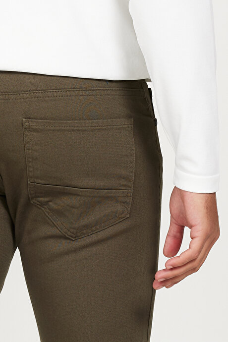 Comfort Fit Rahat Kesim 5 Cep Armürlü Pamuklu Haki Pantolon resmi