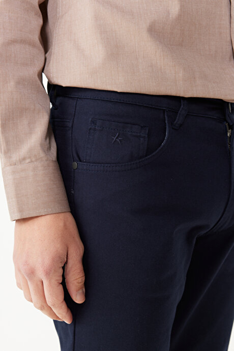 Comfort Fit Rahat Kesim 5 Cep Armürlü Pamuklu Lacivert Pantolon resmi
