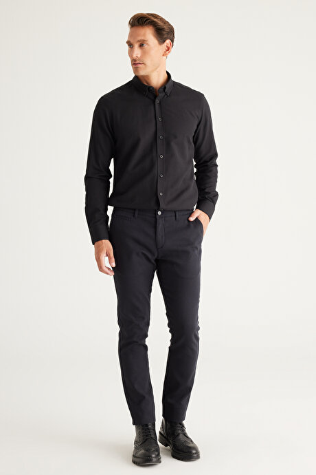 Slim Fit Dar Kesim Yan Cepli Pamuklu Esnek Antrasit Pantolon resmi