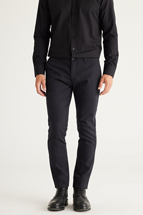 Slim Fit Dar Kesim Yan Cepli Pamuklu Esnek Antrasit Pantolon resmi