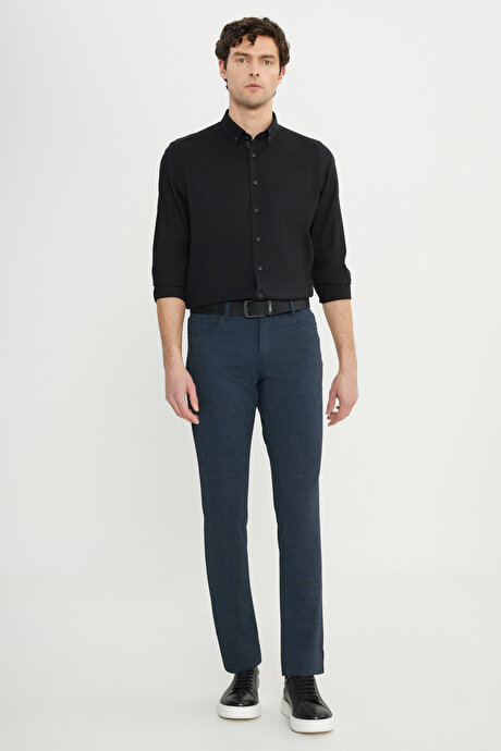 Slim Fit Dar Kesim Diagonal Desenli Yan Cep Lacivert Pantolon resmi