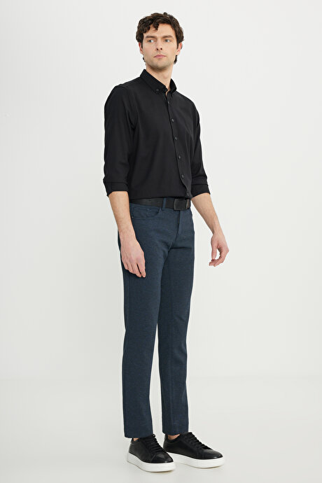 Slim Fit Dar Kesim Diagonal Desenli Yan Cep Lacivert Pantolon resmi