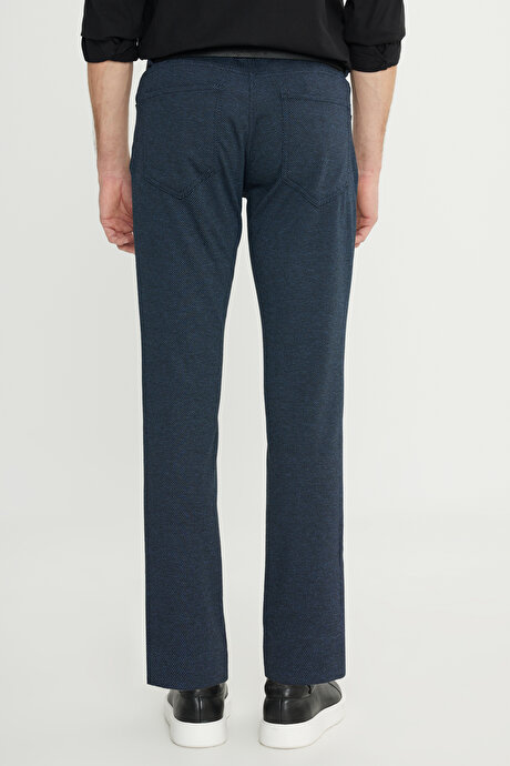 Slim Fit Dar Kesim Diagonal Desenli Yan Cep Lacivert Pantolon resmi