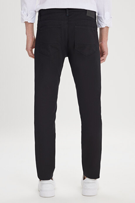Slim Fit Dar Kesim 5 Cep Armürlü Esnek Siyah Pantolon resmi