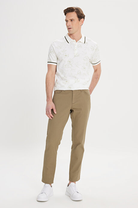Slim Fit Dar Kesim 5 Cep Armürlü Esnek Yeşil Pantolon resmi