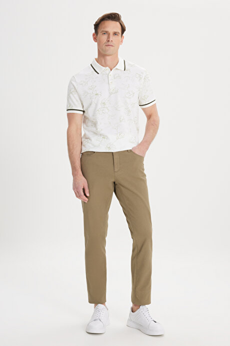 Slim Fit Dar Kesim 5 Cep Armürlü Esnek Yeşil Pantolon resmi