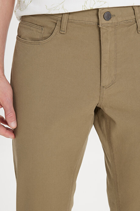 Slim Fit Dar Kesim 5 Cep Armürlü Esnek Yeşil Pantolon resmi