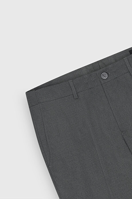 Slim Fit Dar Kesim Kuş Gözü Desenli Esnek Beli Lastikli Bağlamalı Siyah Pantolon resmi