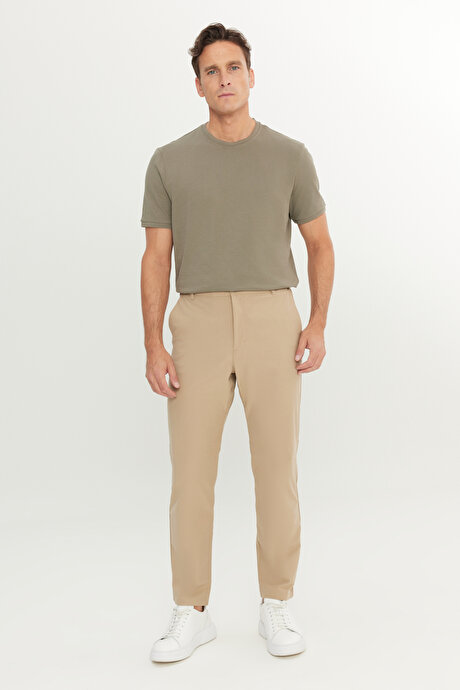 360 Her Yöne Esneyen Slim Fit Dar Kesim Yan Cep Bej Pantolon resmi