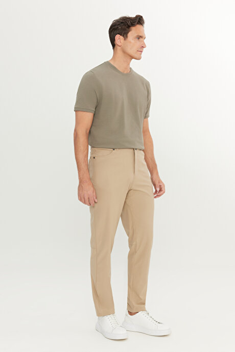 360 Her Yöne Esneyen Slim Fit Dar Kesim 5 Cep Casual Bej Pantolon resmi