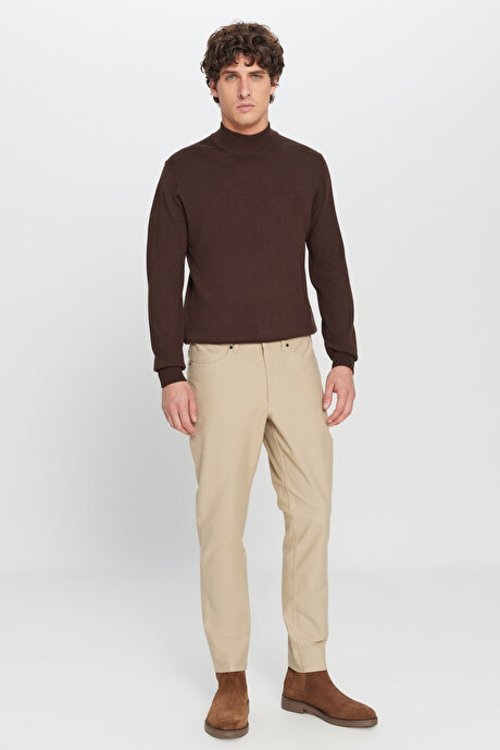 360 Her Yöne Esneyen Slim Fit Dar Kesim Pamuklu 5 Cep Casual Bej Pantolon resmi