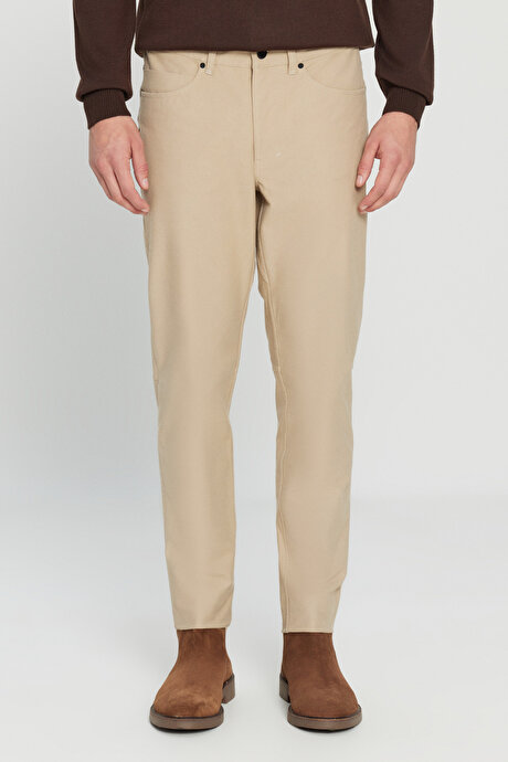 360 Her Yöne Esneyen Slim Fit Dar Kesim Pamuklu 5 Cep Casual Bej Pantolon resmi