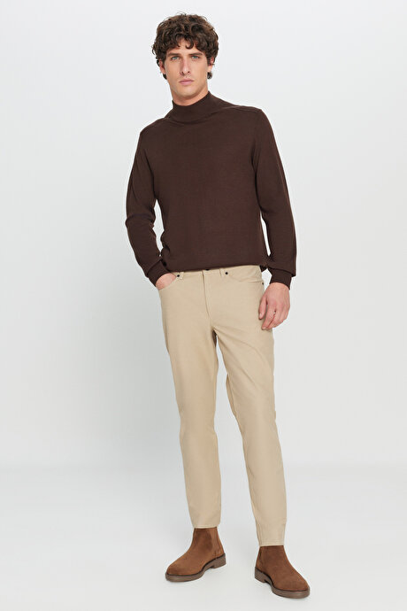 360 Her Yöne Esneyen Slim Fit Dar Kesim Pamuklu 5 Cep Casual Bej Pantolon resmi