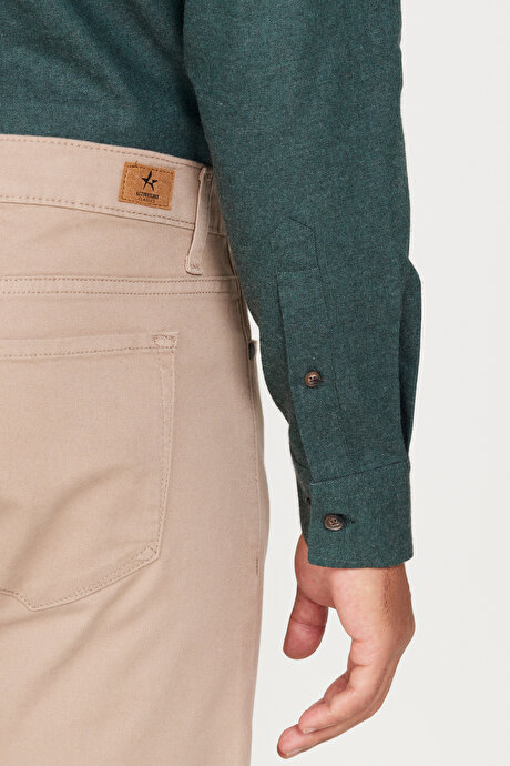Slim Fit Dar Kesim 5 Cep Pamuklu Esnek Bej Pantolon resmi