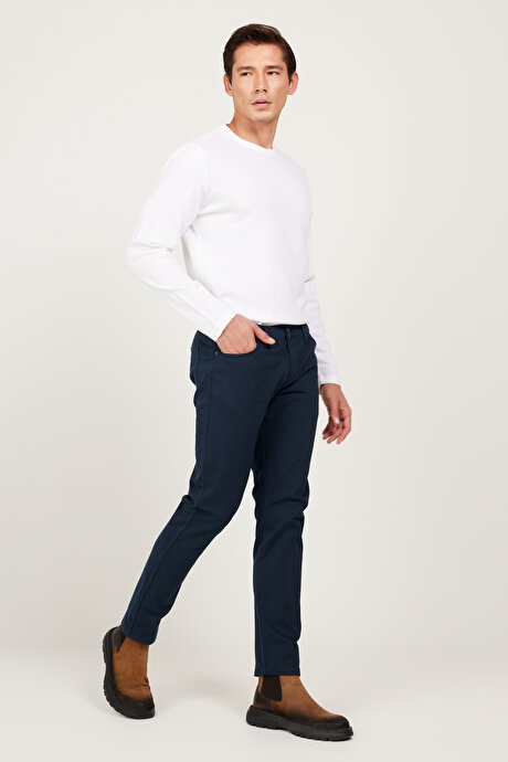 Slim Fit Dar Kesim 5 Cep Pamuklu Esnek Lacivert Pantolon resmi