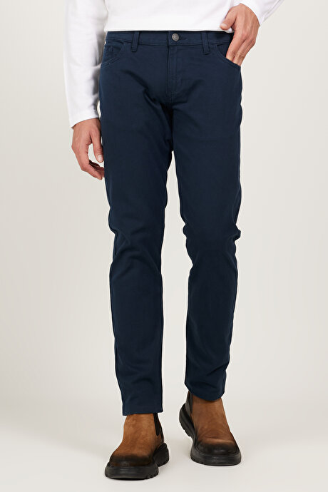 Slim Fit Dar Kesim 5 Cep Pamuklu Esnek Lacivert Pantolon resmi