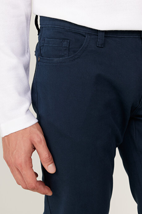 Slim Fit Dar Kesim 5 Cep Pamuklu Esnek Lacivert Pantolon resmi