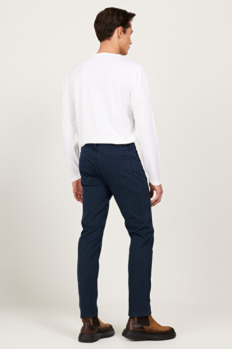 Slim Fit Dar Kesim 5 Cep Pamuklu Esnek Lacivert Pantolon resmi