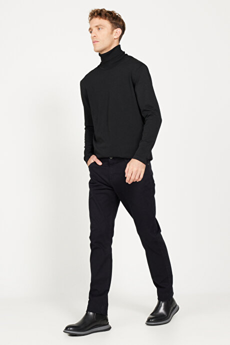 Slim Fit Dar Kesim 5 Cep Pamuklu Esnek Siyah Pantolon resmi