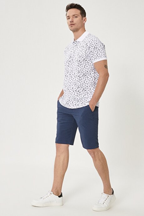 Slim Fit Dar Kesim Yan Cepli Casual Bermuda Lacivert-Mavi Şort resmi