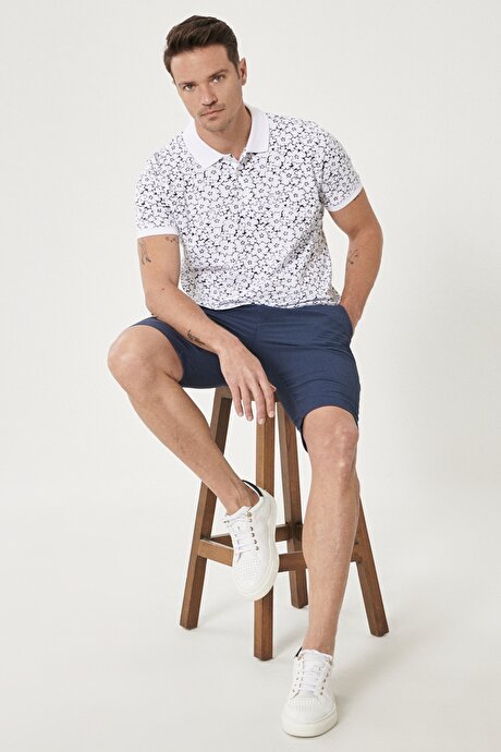 Slim Fit Dar Kesim Yan Cepli Casual Bermuda Lacivert-Mavi Şort resmi