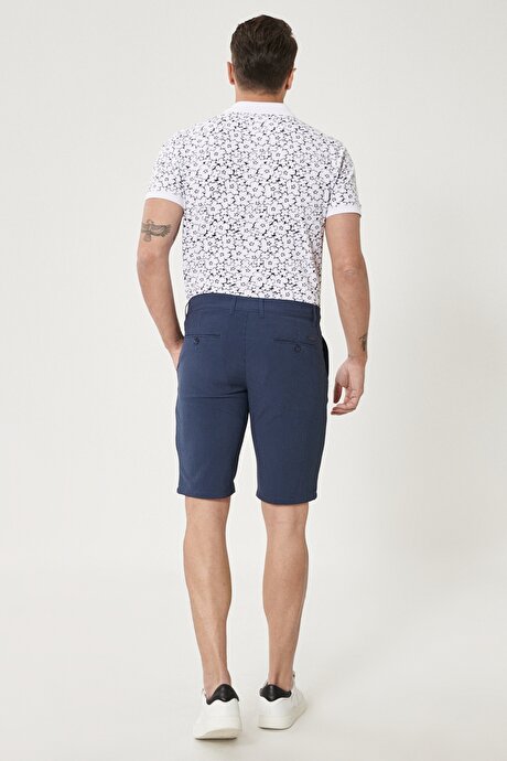 Slim Fit Dar Kesim Yan Cepli Casual Bermuda Lacivert-Mavi Şort resmi