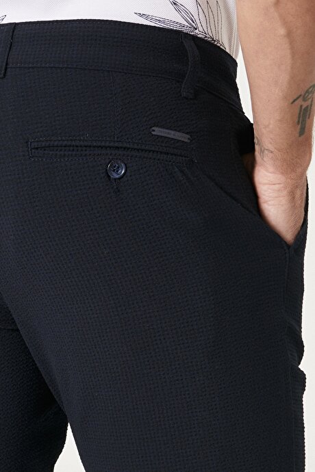 Slim Fit Dar Kesim Yan Cepli Casual Bermuda Lacivert Şort resmi