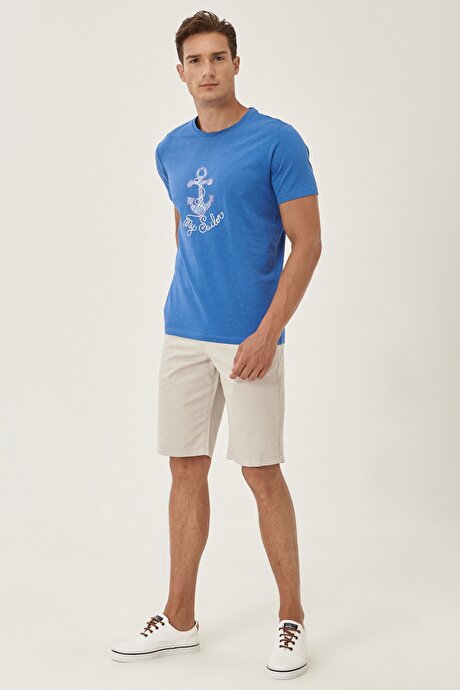 Slim Fit Dar Kesim %100 Pamuk Casual Bermuda Taş Chino Şort resmi