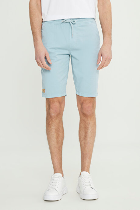 Slim Fit Dar Kesim Pamuklu Yan Cepli Mavi Şort resmi