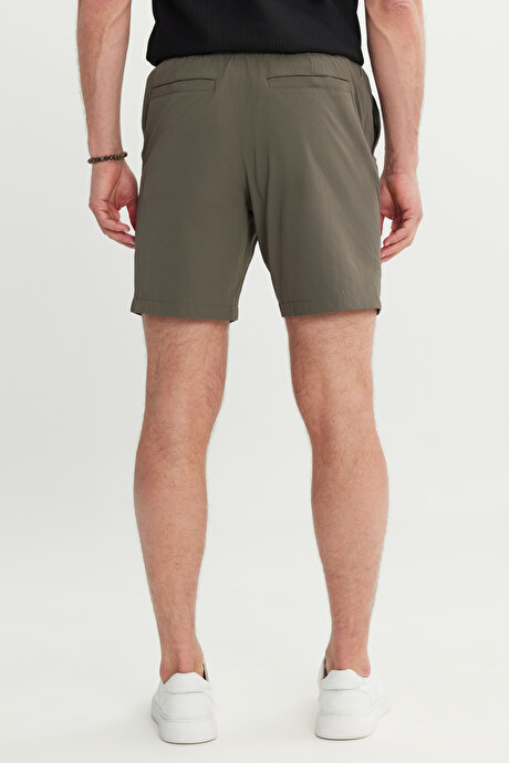 360 Her Yöne Esneyen Slim Fit Dar Kesim Yan Cepli Esnek Haki Şort resmi