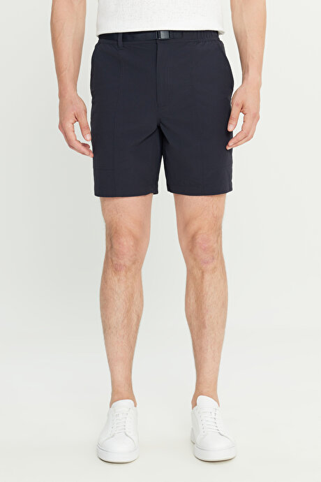 360 Her Yöne Esneyen Slim Fit Dar Kesim Yan Cepli Esnek Lacivert Şort resmi