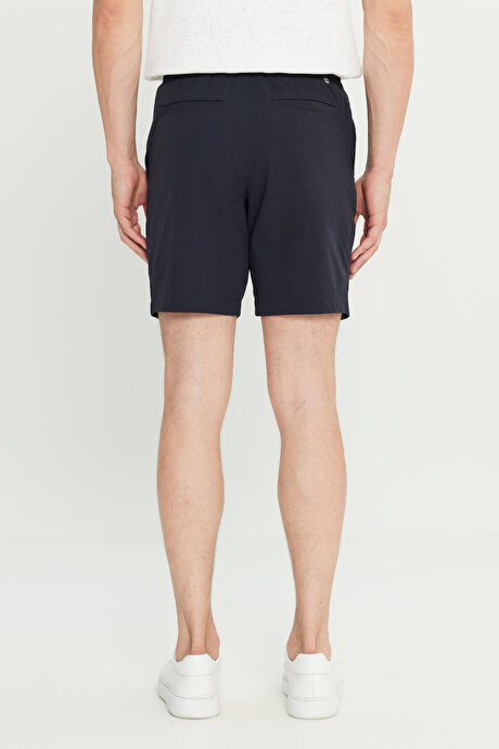 360 Her Yöne Esneyen Slim Fit Dar Kesim Yan Cepli Esnek Lacivert Şort resmi