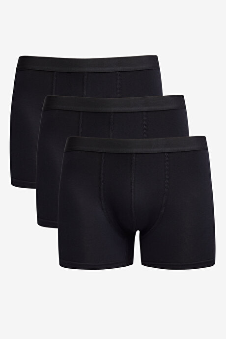 Premium Pamuklu 3'lü Paket Esnek Siyah Boxer resmi