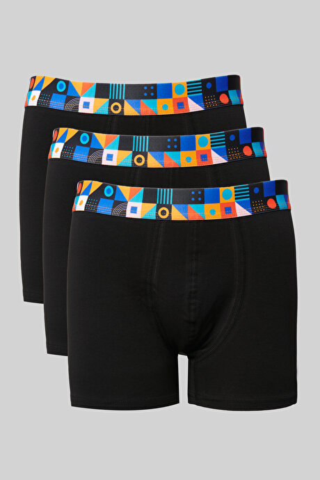 Premium Pamuklu 3'lü Paket Özel Kutulu Esnek Siyah Üçlü Boxer resmi