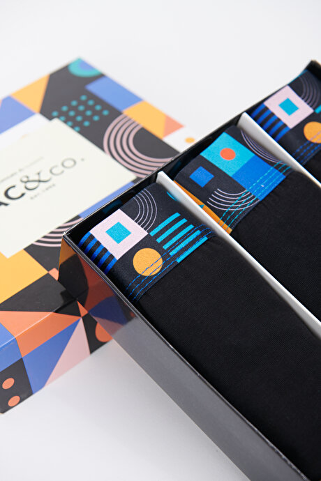 Premium Pamuklu 3'lü Paket Özel Kutulu Esnek Siyah Üçlü Boxer resmi