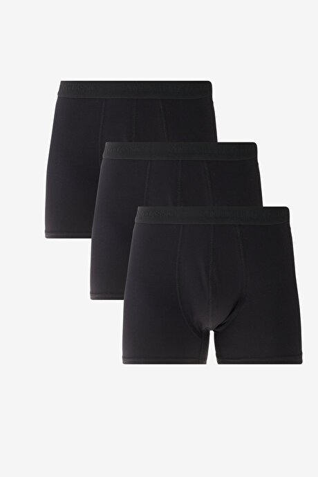 Pamuklu 3'lü Paket Esnek Siyah Boxer resmi