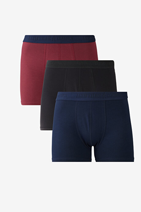 Pamuklu 3'lü Paket Esnek Lacivert-Bordo-Siyah Boxer resmi