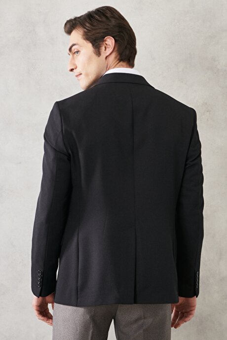 Slim Fit Dar Kesim Kırlangıç Yaka Blazer Siyah Ceket resmi